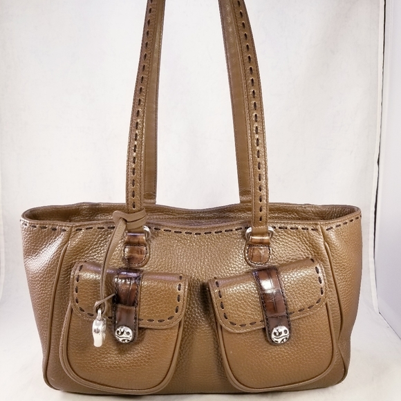 BRIGHTON PEBBLED LEATHER SADDLE BROWN SHOULDER HAND BAG PURSE EUC - Picture 6 of 12